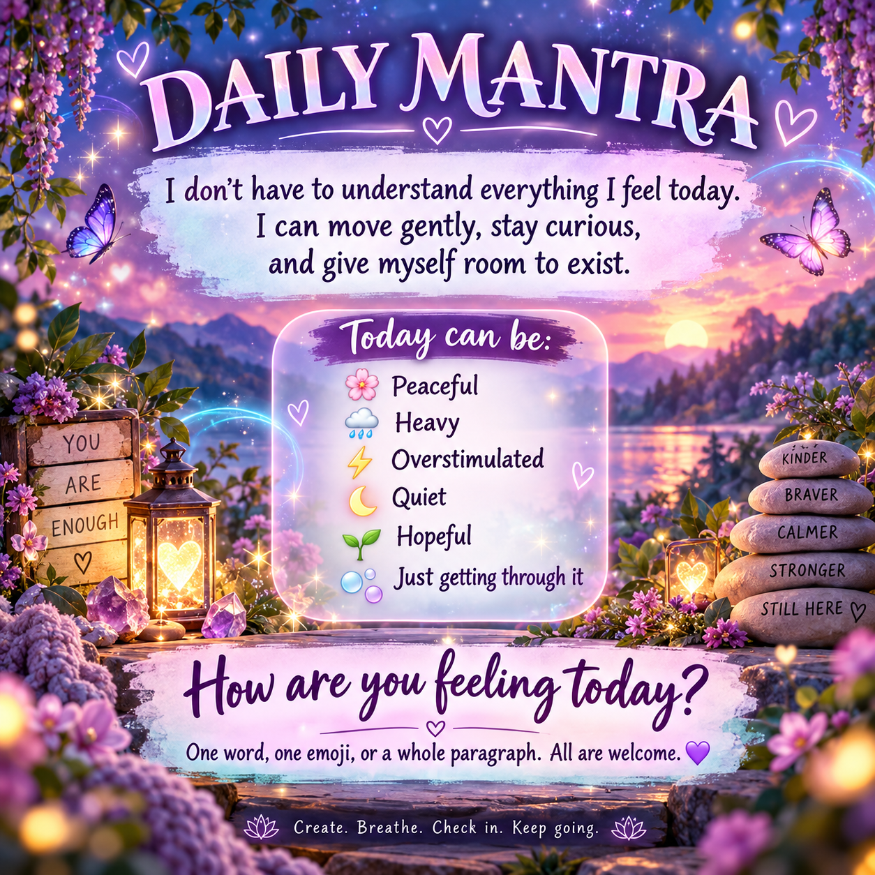 Metta Momentum Daily Mantra artwork in lavender, mint, ivory, and warm gold