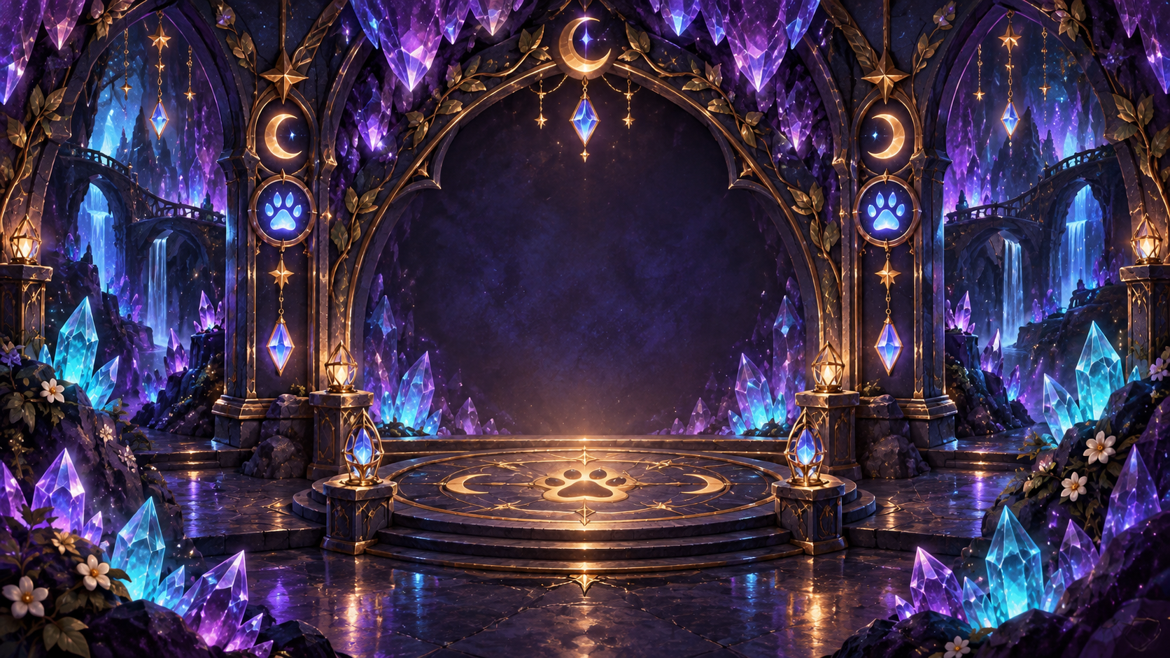 Glowing purple crystal cave from Iris and the Starforge
